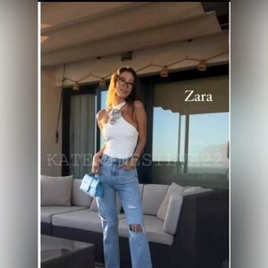 Zara halter neck white top with rhinestones
